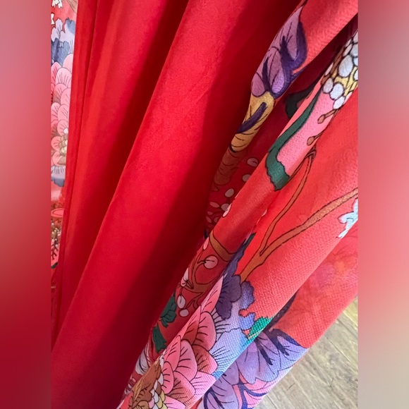 EXPRESS Floral Spaghetti Strap Racer Back Red Maxi Dress w/ Waist Cutout LP - Picture 9 of 10